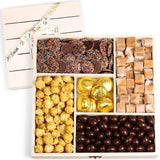 Classy Chocolate Candy Gift Tray - by It's Delish | Candy Gift Basket in Reusable Wooden Crate with Lid | Wood Platter with Holiday Treats and Candies