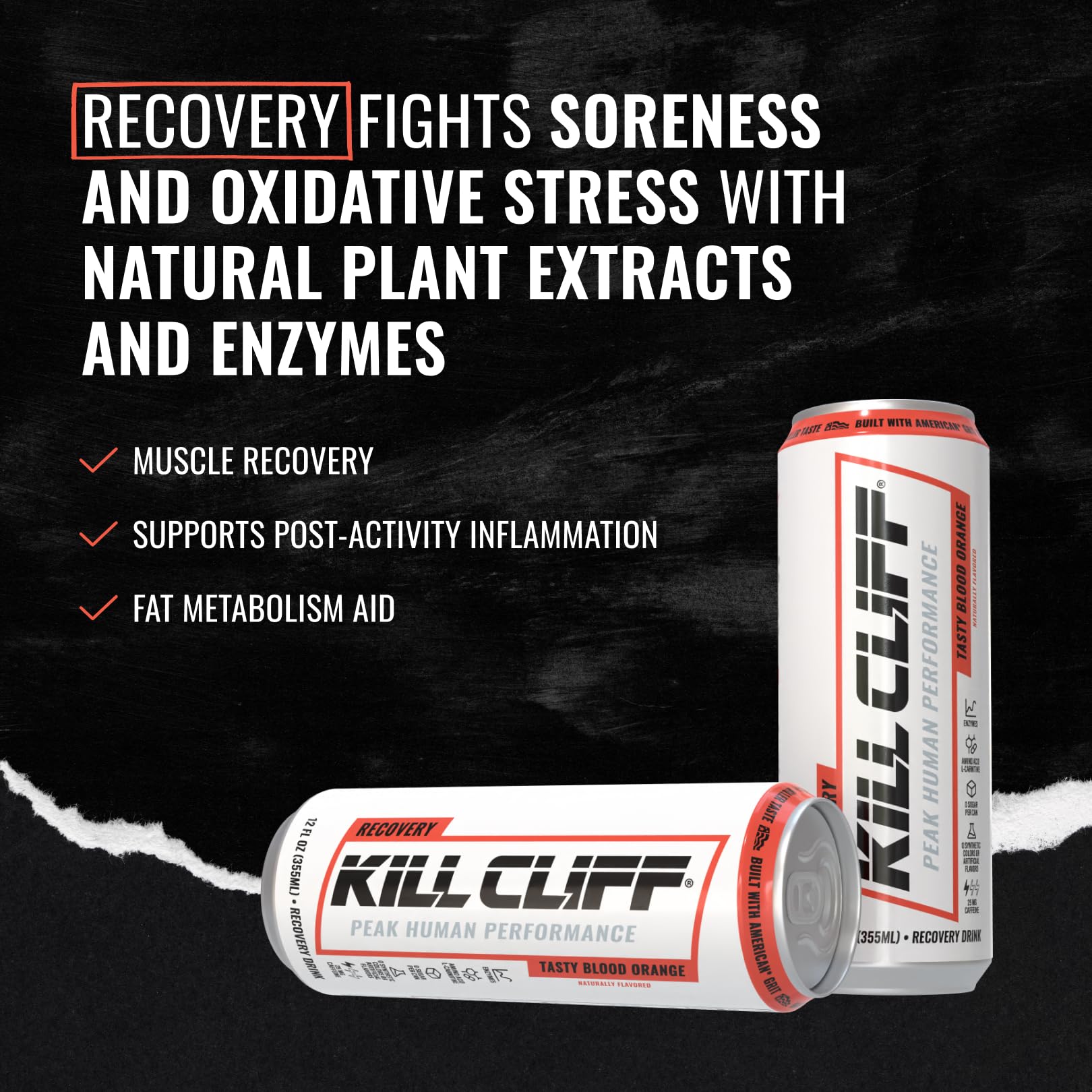 KILL CLIFF Recovery Drink, Tasty Blood Orange | Zero Sugar, Keto- Friendly, Gluten Free | Faster Recovery, Clean Energy, Low Caffeine, Enzymes