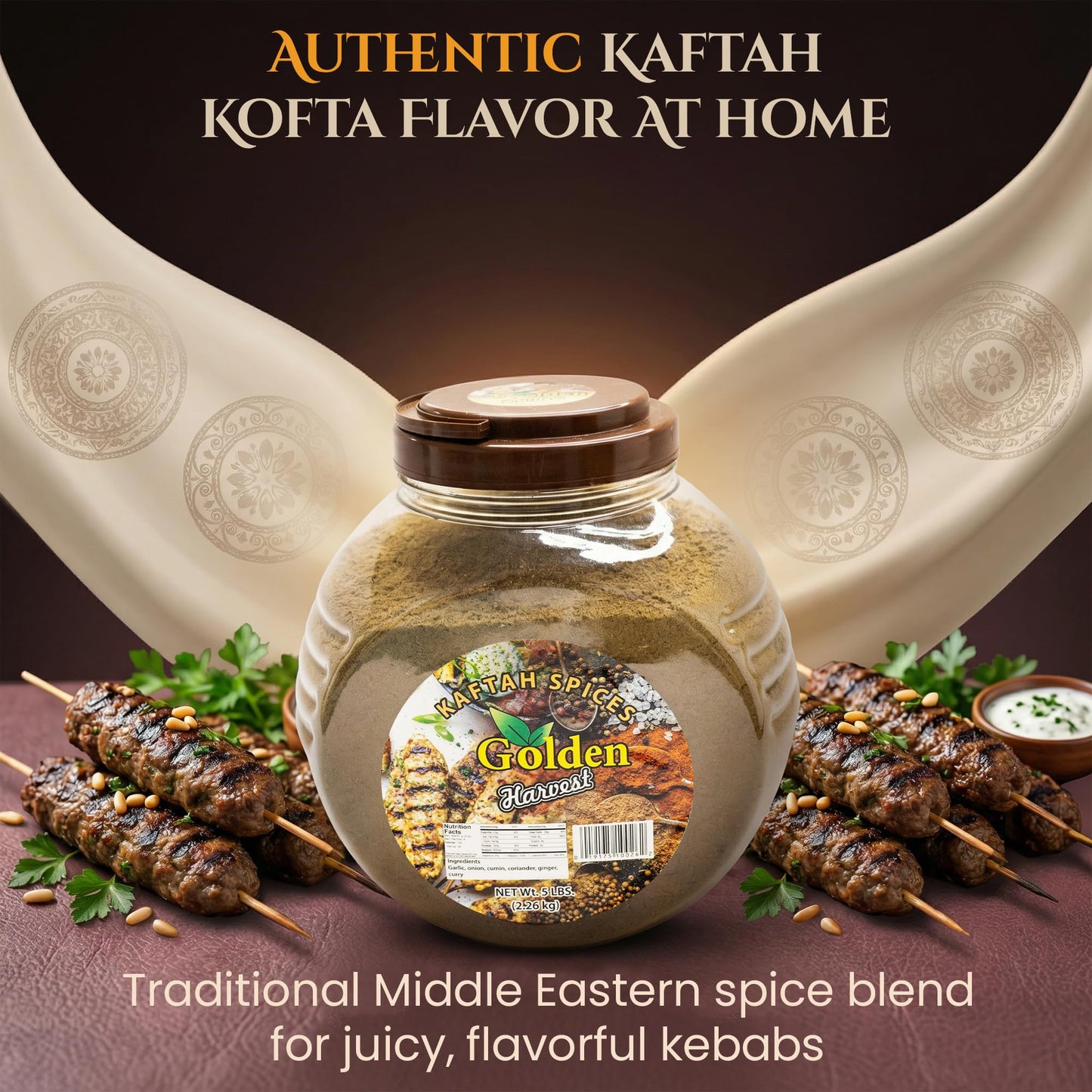 Golden Harvest Kaftah Spices - 6-in-1 Blend of Garlic, Onion, Cumin, Ginger, Curry, Coriander Powder, Non-GMO Kabsa Spice - Middle Eastern Chicken