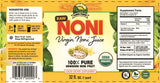 Virgin Noni Juice - RAW (Unpasteurized) 100% Pure Organic Hawaiian Noni Juice - 32oz Glass Bottle