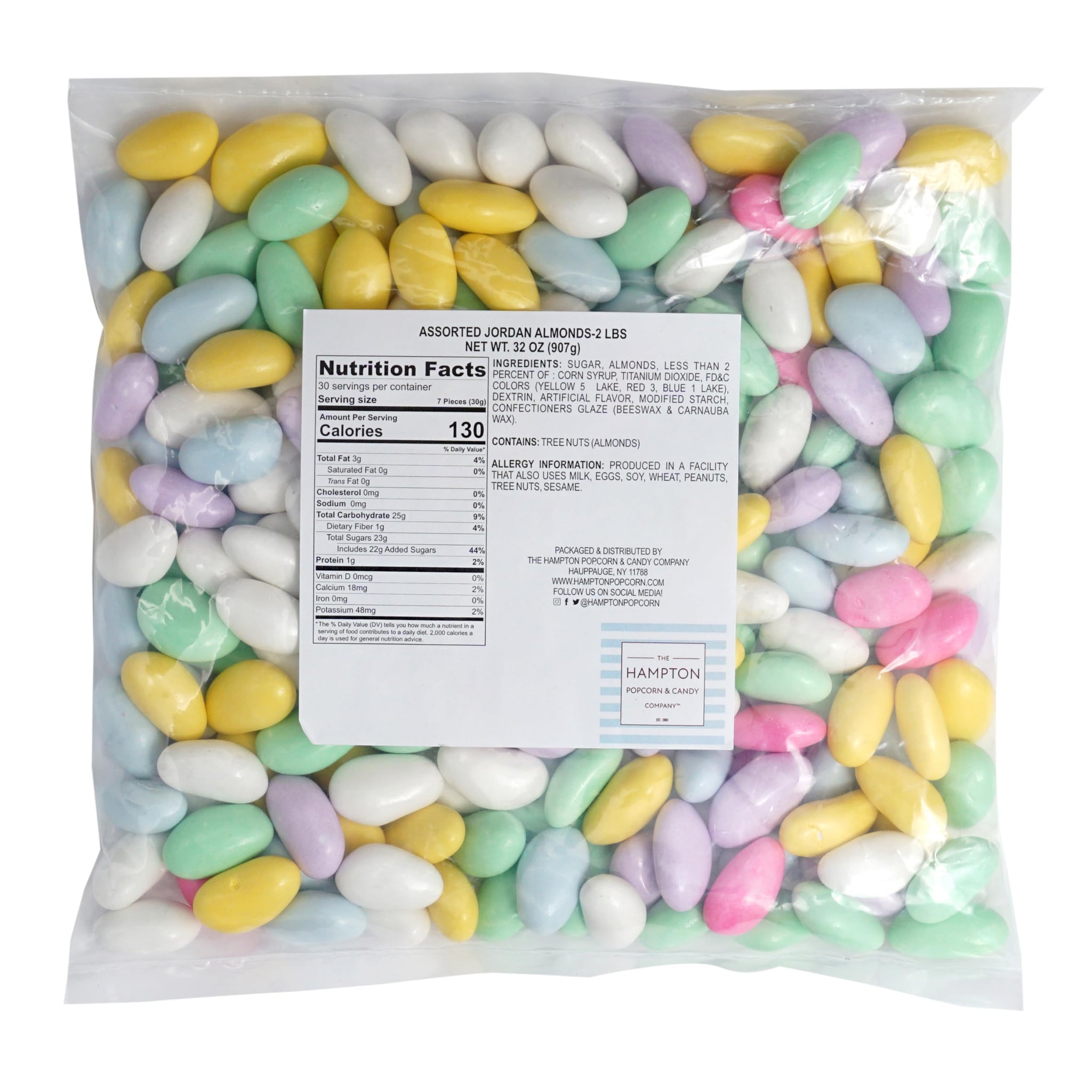 Assorted Jordan Almonds, 2 Pound Jordan Almond Bulk Bag, Almond Candy, Jordan Almonds Candy
