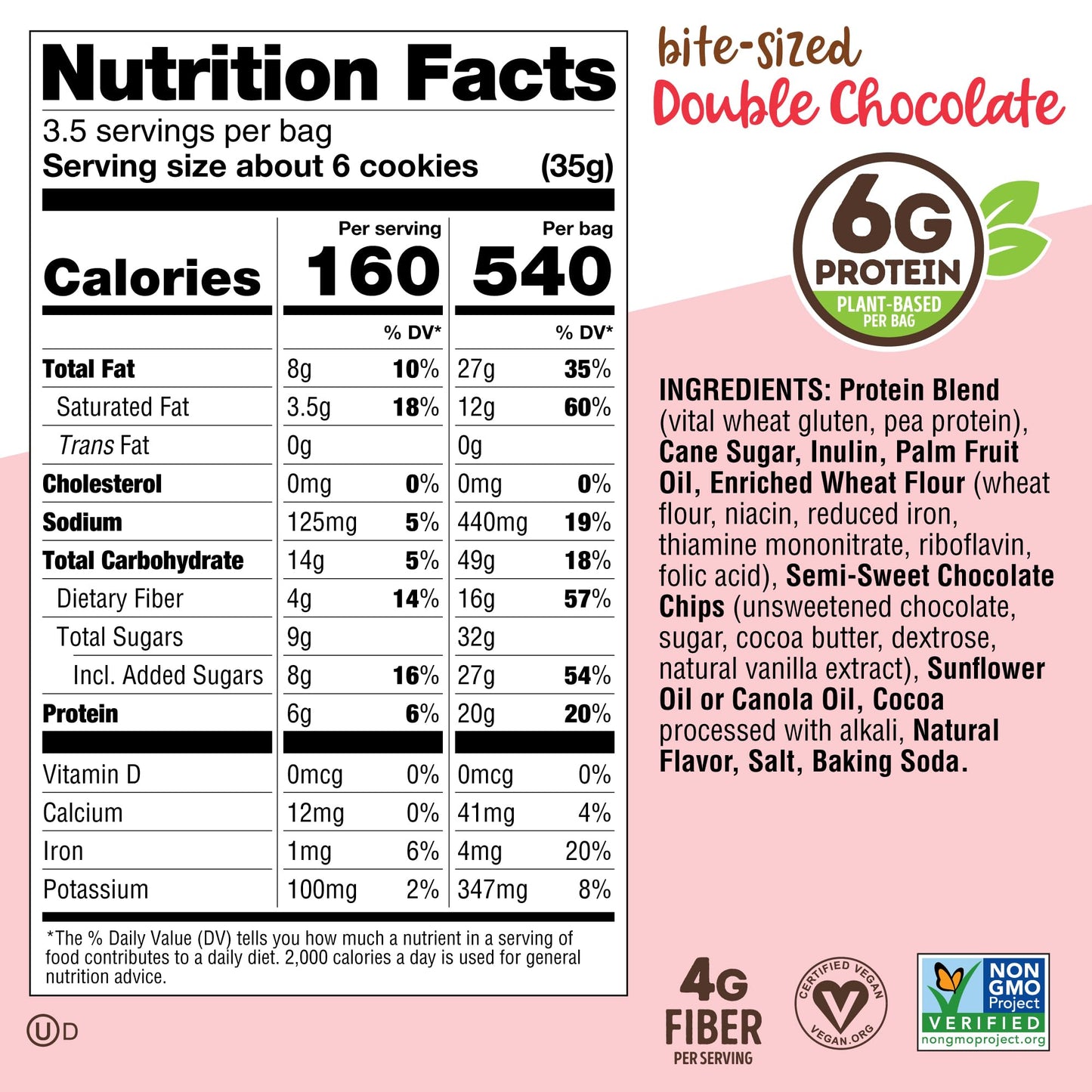 Lenny & Larry's The Complete Crunchy Cookie, Double Chocolate, 6g Plant Protein, Vegan, Non-GMO, 4.25 Ounce Pouch (Pack of 6)
