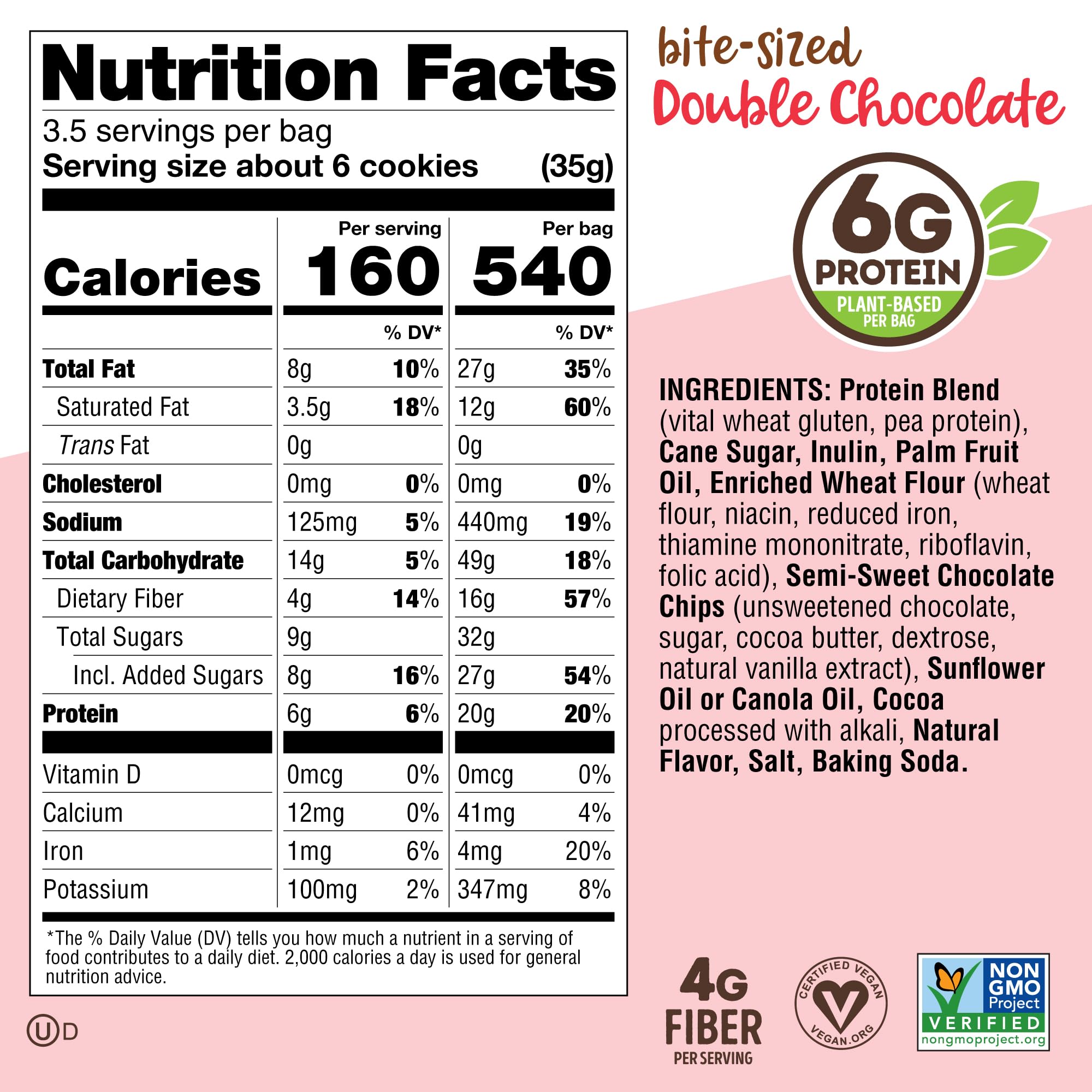 Lenny & Larry's The Complete Crunchy Cookie, Double Chocolate, 6g Plant Protein, Vegan, Non-GMO, 4.25 Ounce Pouch (Pack of 6)