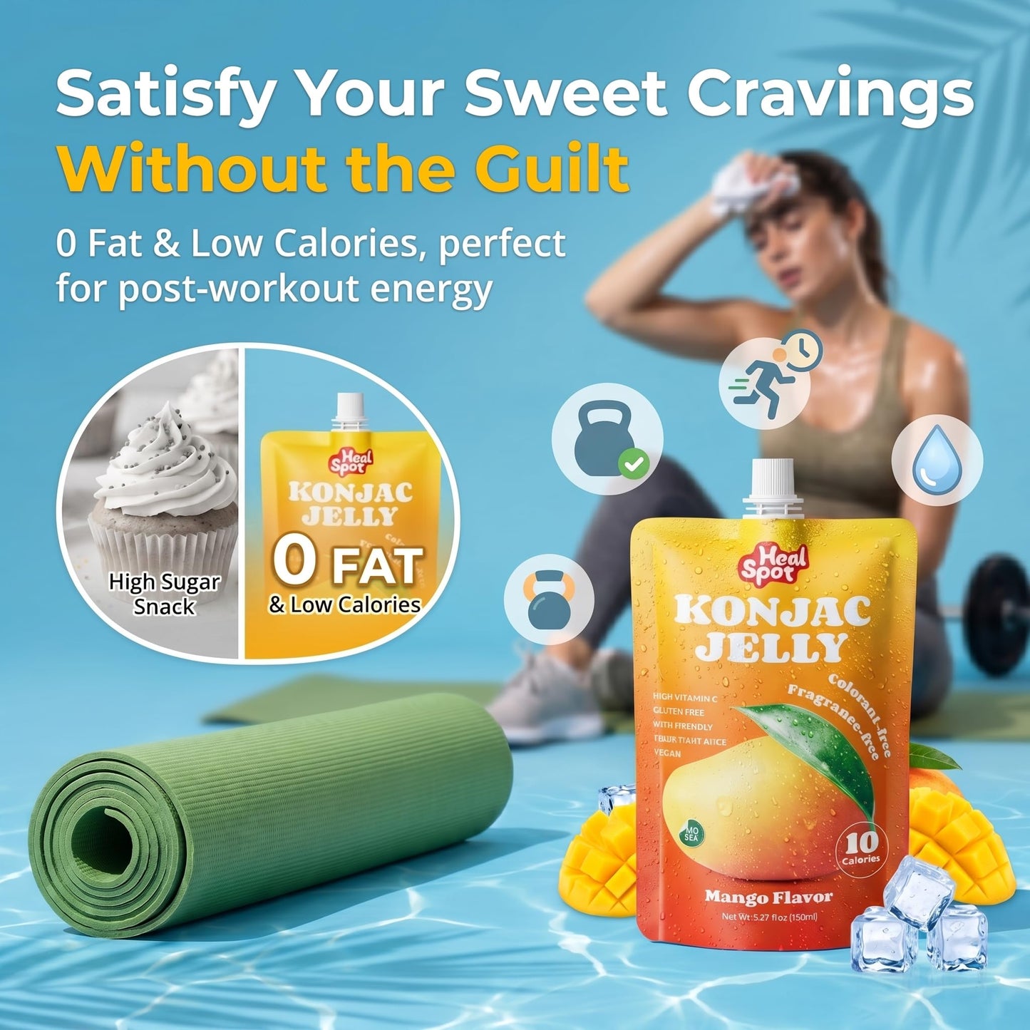 Healspot Real Fruit Juice Snacks Konjac Jelly with Collagen Peptides and Vitamin C, No Artificial Sweetener, Low Calories|Gluten Free|Keto Friendly