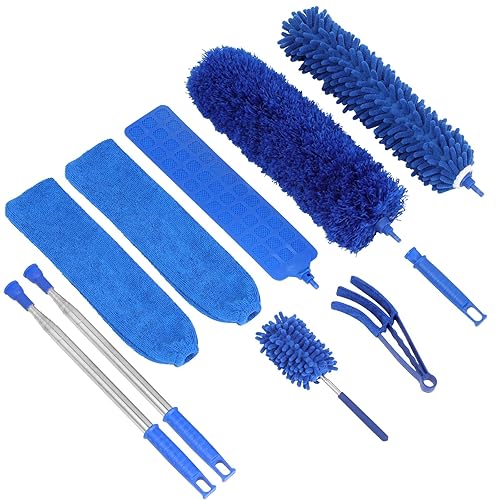ZZ LAZYCOTTAGE 10 PCS Microfiber Cobweb Duster with Extension Pole (100 Inch Telescoping), Washable Dusters for Cleaning, Multifunctional Bendable