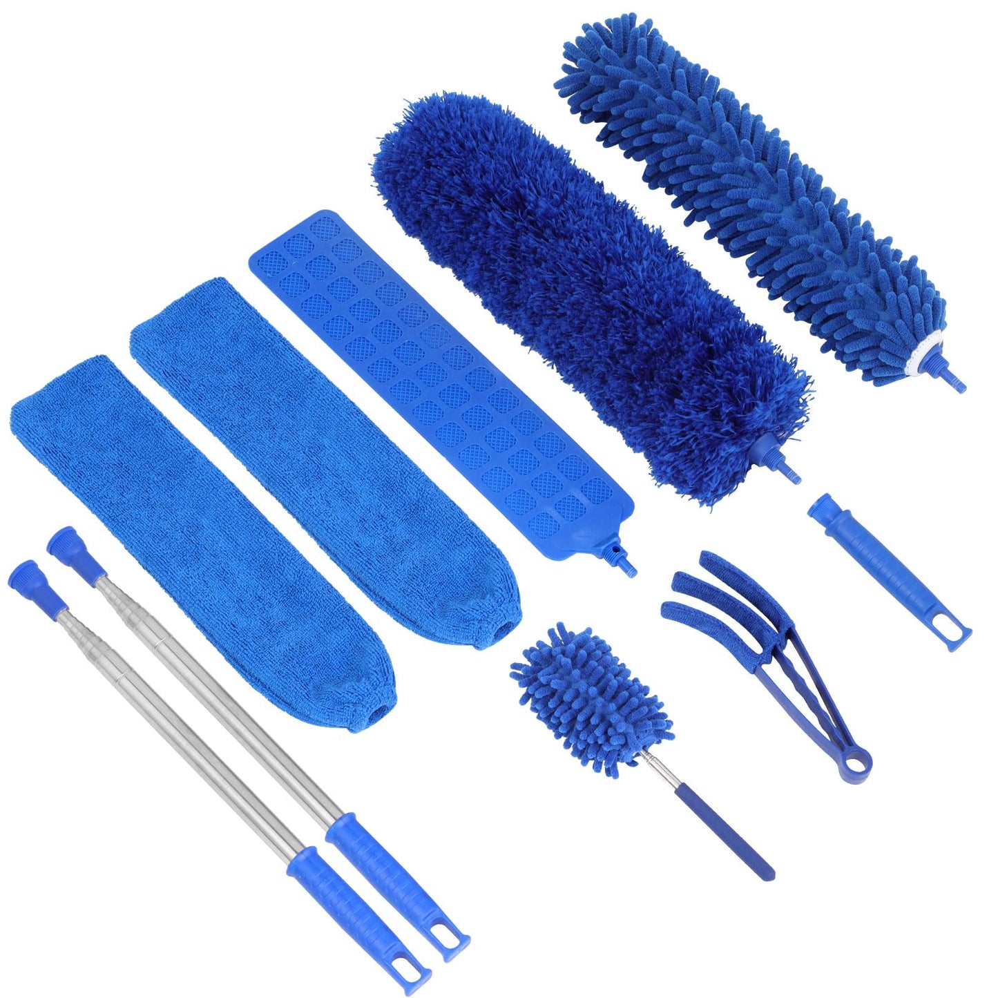 ZZ LAZYCOTTAGE 10 PCS Microfiber Cobweb Duster with Extension Pole (100 Inch Telescoping), Washable Dusters for Cleaning, Multifunctional Bendable