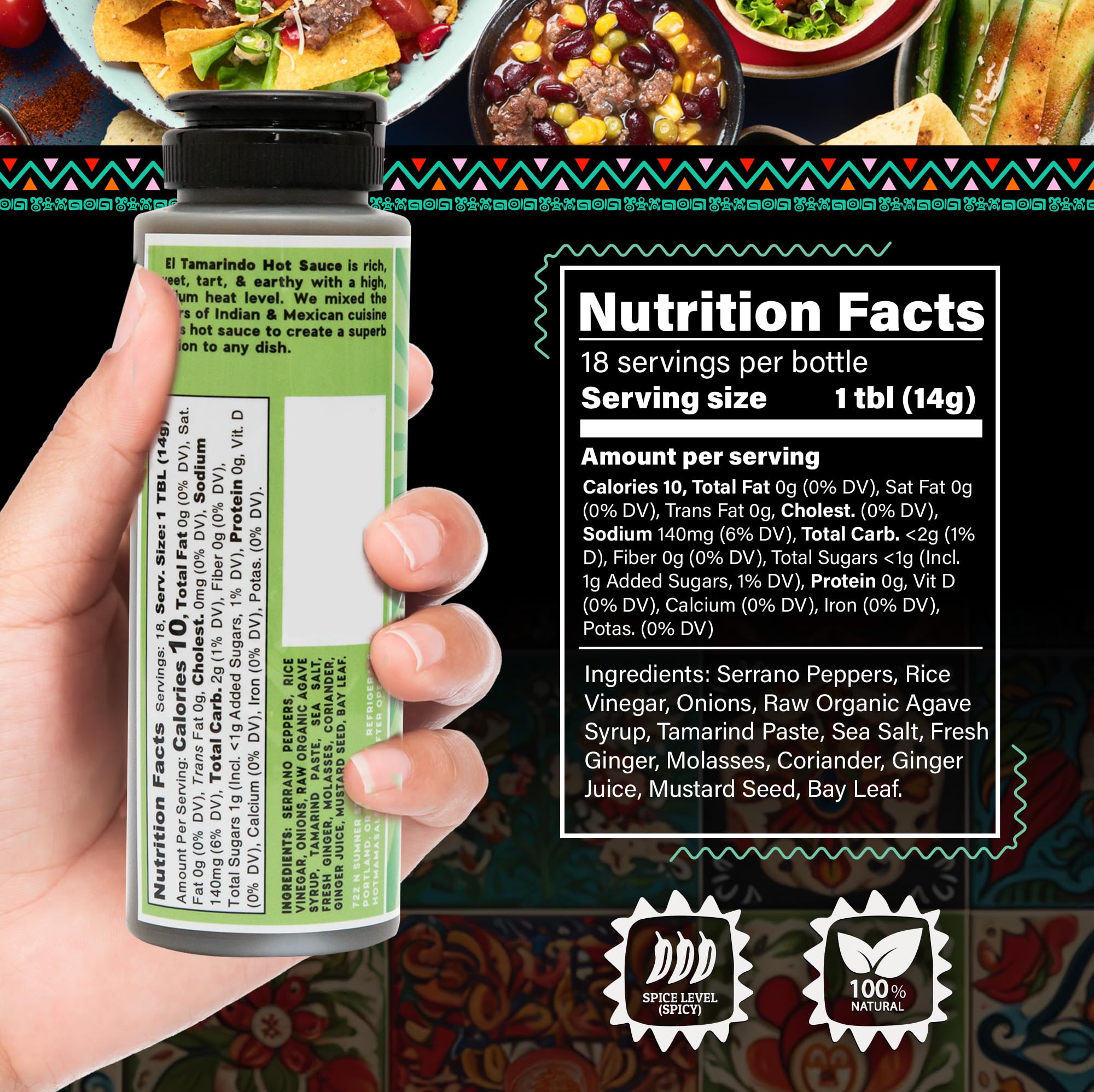 Hot Mama Salsa El Tamarindo - A Chili Hot Sauce with Natural Ingredient Rich in Antioxidants, Low Calorie, No Preservatives, Additives, or GMOs