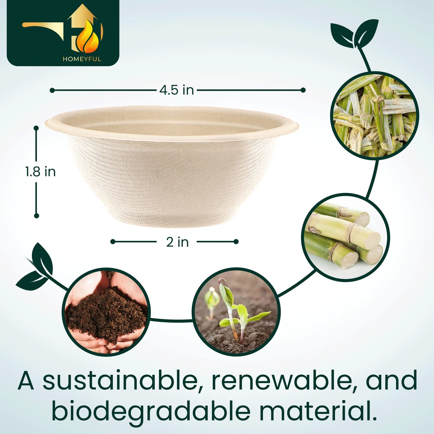 Homeyful Disposable Paper Bowls - 100pack 8oz Compostable Paper Bowls- For Condiments, Ice Cream, Chili, Dessert and Chip Dips- Made of Natural