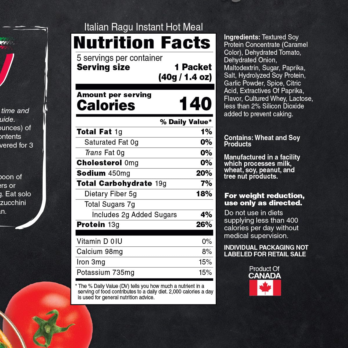 Inspire Italian Ragu - 13g Instant Hot Protein Meal by Bariatric Eating (5 Packets)