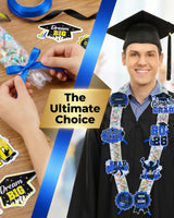 CRASHOT Graduation Candy Lei Making Kit, DIY 2026 Graduation Lei Gift Set with 12 Clear Bags, 3 Rolls Satin Ribbon (Royal Blue/Black/White), 6
