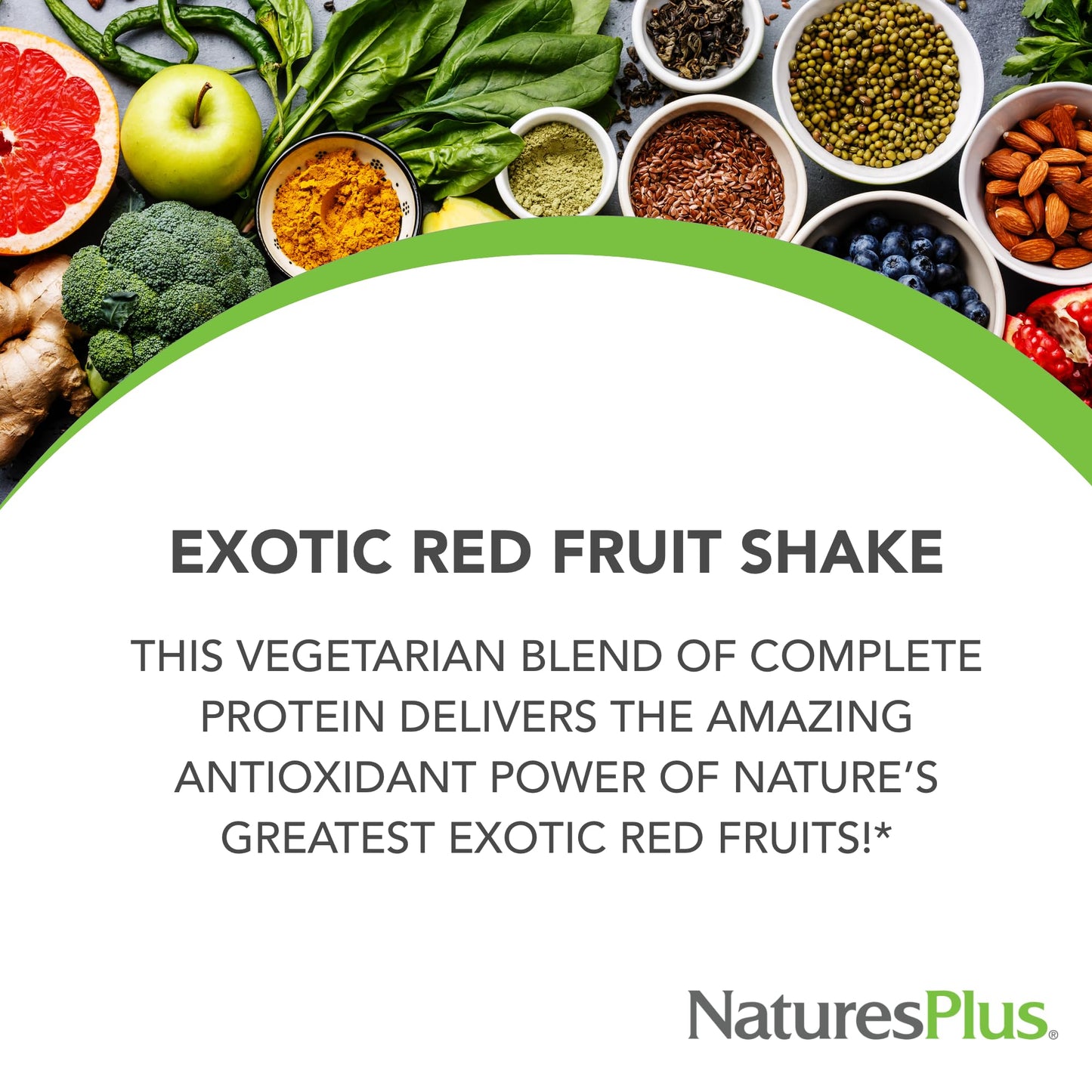 NaturesPlus FRUITEIN Exotic Red Fruit Shake - 1.3 lbs - Plant-Based Protein (13g/Serving) - Supports Energy & Immune System - Vegetarian, Gluten Free
