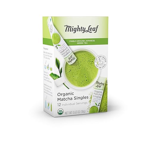 Mighty Leaf Tea, Organic Matcha Green Tea Singles - 1 Box of 12 Single Serve Packets, 100% Japanese Matcha, Unsweetened