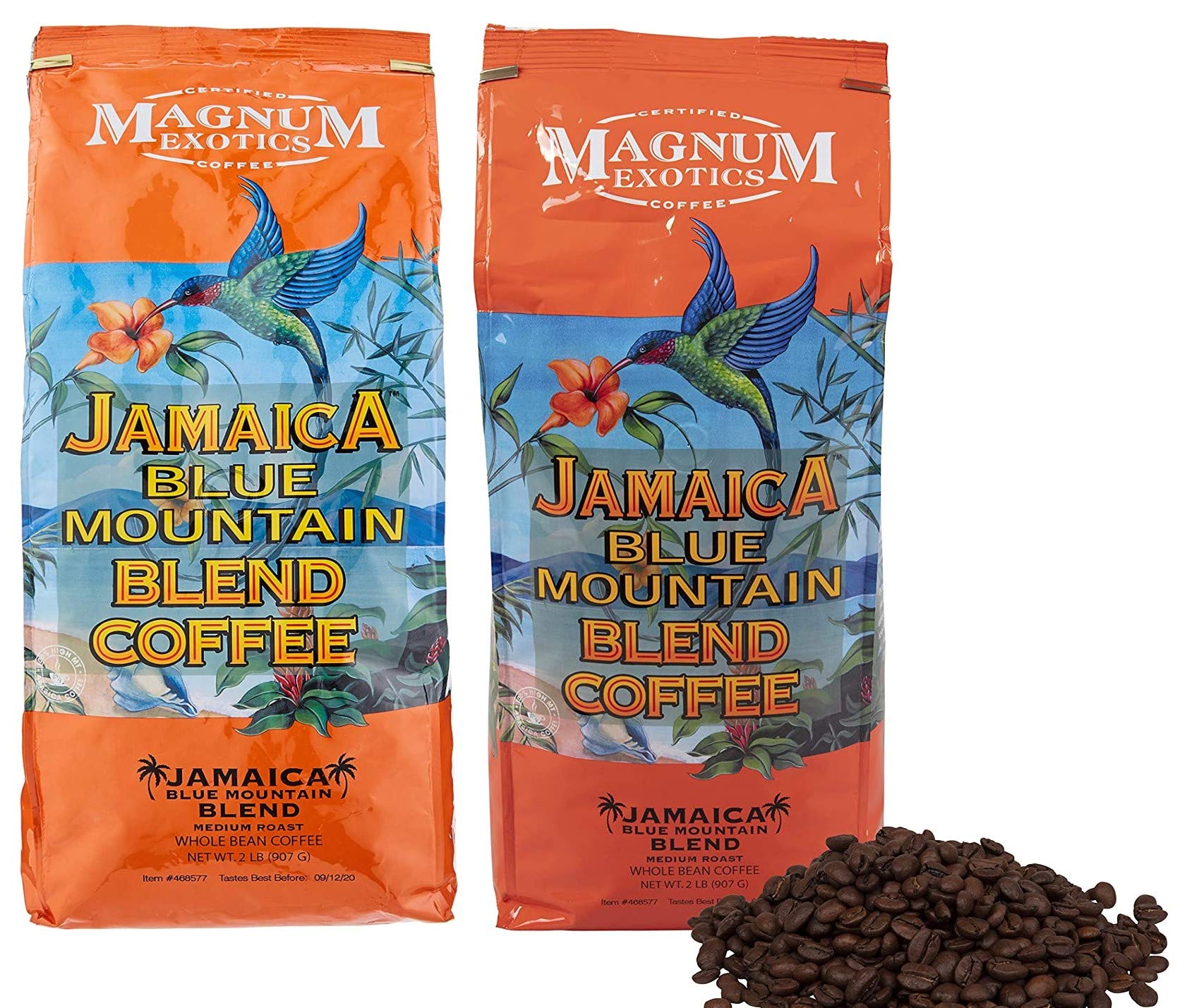 Magnum Jamaica Blue Mountain Coffee Blend - 2lbs Whole Bean (2 Pack)