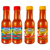 Chiletico Caribbean & Pacific Artisan Hot Sauce Combo - (2 Caribeña Hot + 2 Porteña) - Authentic Costa Rican Flavors - 4.9 oz Bottles - Total Net