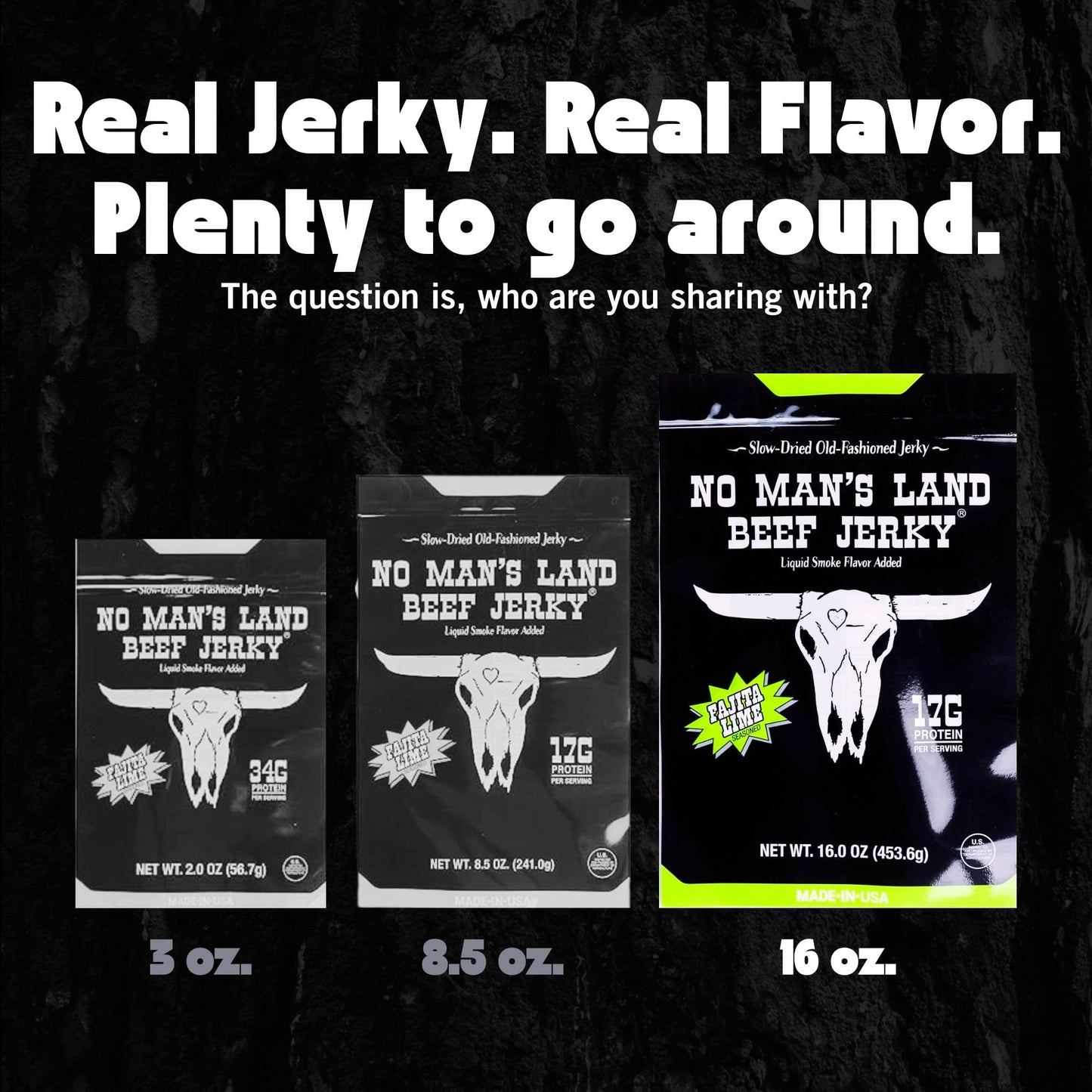 No Mans Land Beef Jerky - Fajita Lime 16oz Bag | High Protein, Low Card, Low Calorie Beef Snack | Smoked & Seasoned Jerky Strips | Gluten Free