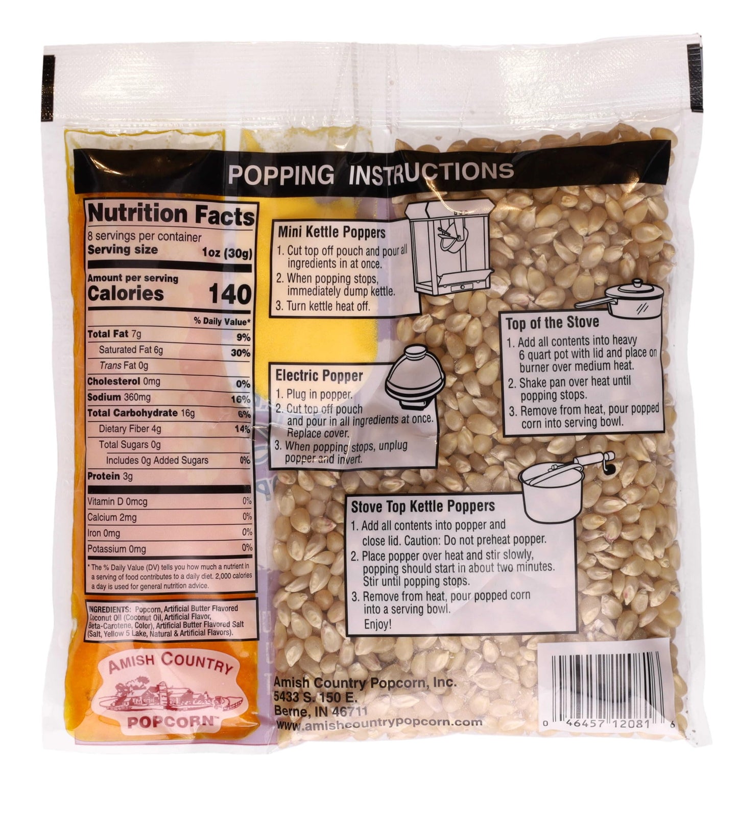 Amish Country Popcorn | All-In-One Kernel Packs | Pre-Measured for Popcorn Machines and Includes Hulless Popcorn, Oil & Salt (Medium White Kernels