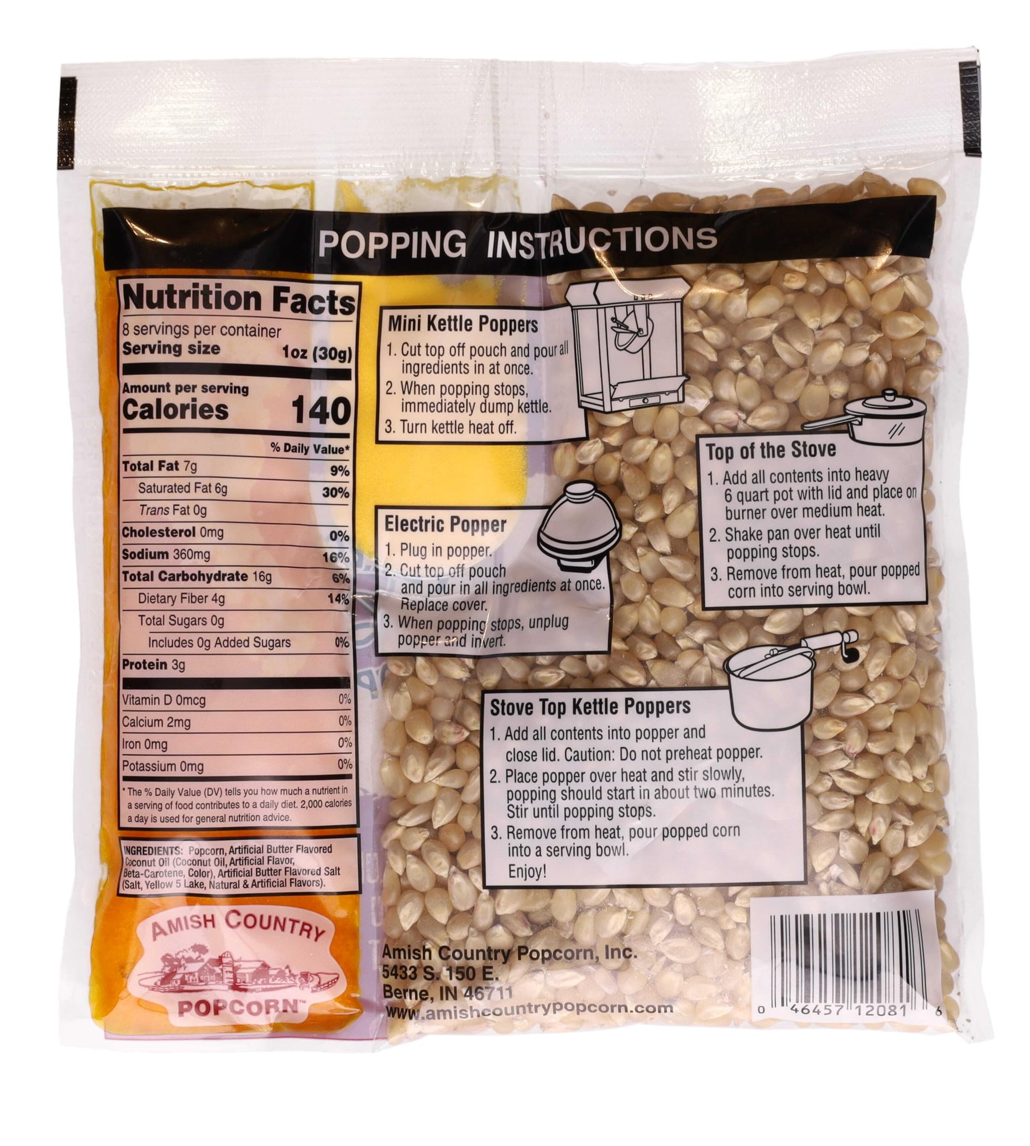 Amish Country Popcorn | All-In-One Kernel Packs | Pre-Measured for Popcorn Machines and Includes Hulless Popcorn, Oil & Salt (Medium White Kernels
