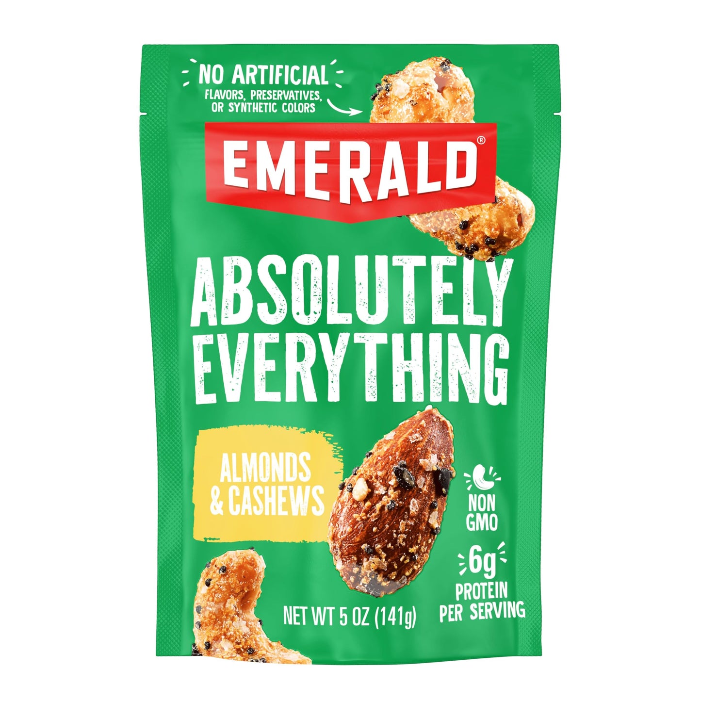 Emerald Nuts Absolutely Everything Almonds & Cashews (1-Pack) | 5oz Resealable Bag | Plant-Based Protein, Kosher Dairy Certified, Non-GMO | Contains