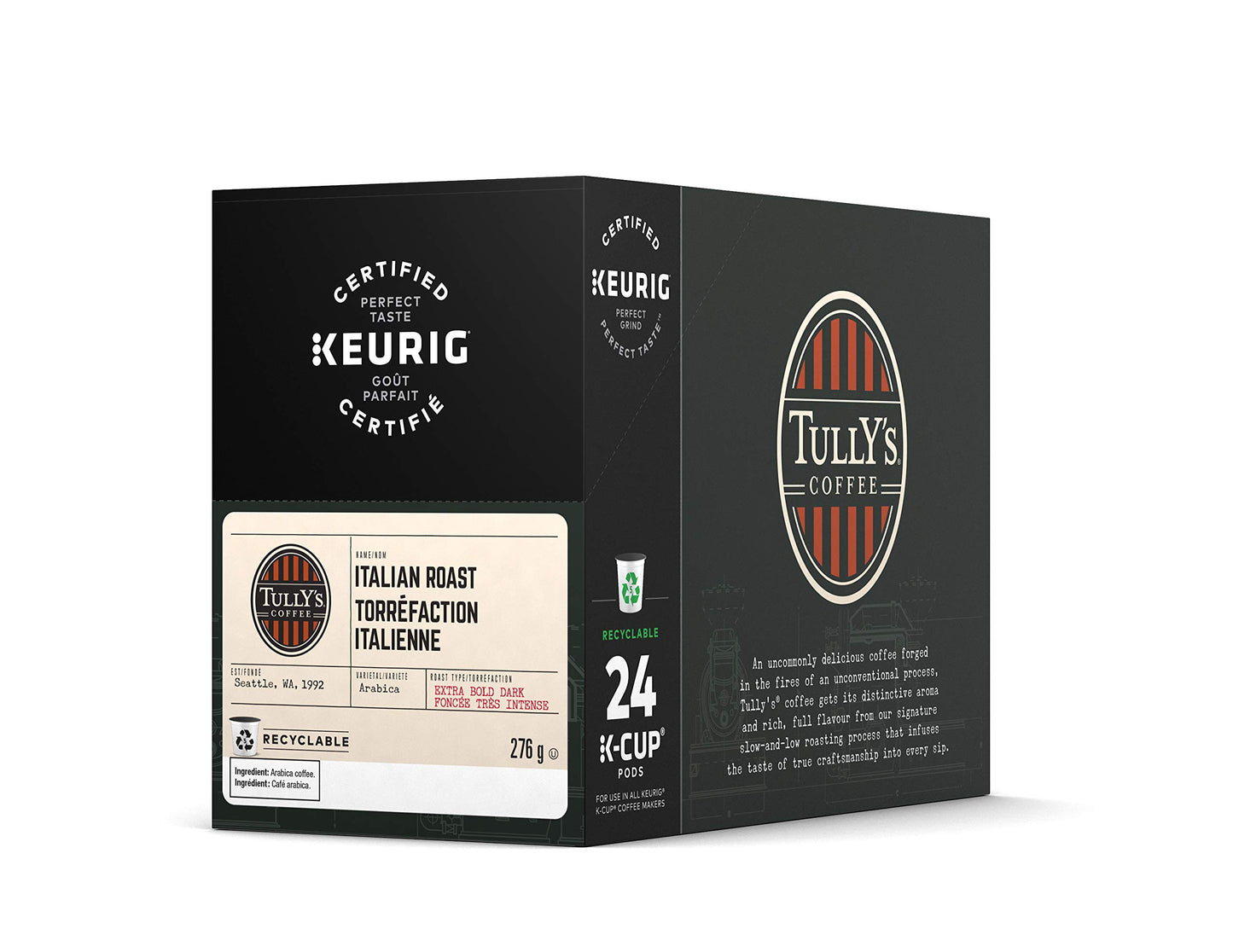 Tully's Coffee Italian Dark Roast Keurig Single-Serve K-Cup Pods, Dark Roast Coffee, 24 Count