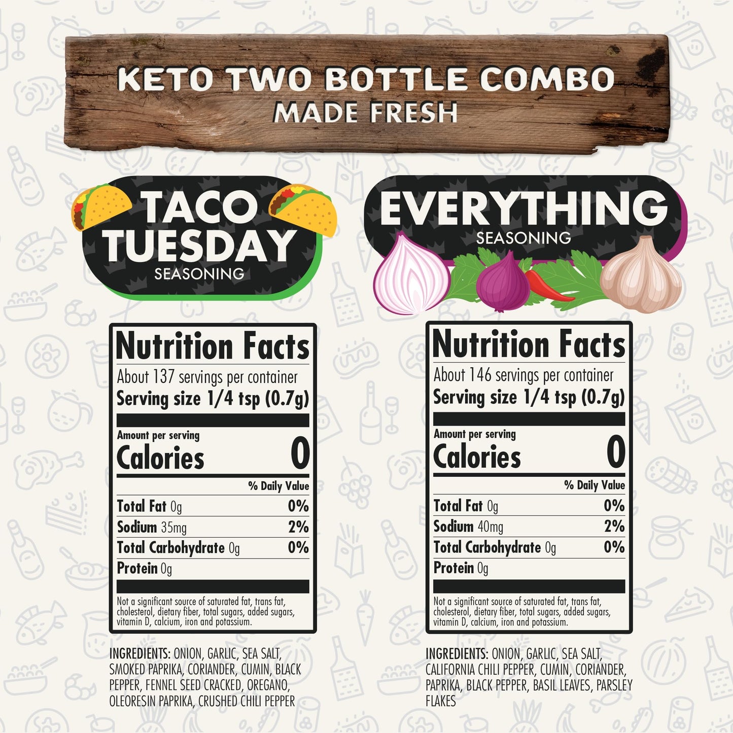 Keto Combo Herb, Spice and Seasoning Gift Set, Pack of 2 - Everything, Taco Tuesday - Premium All Natural & Healthy Spice Blend - Chicken, Beef