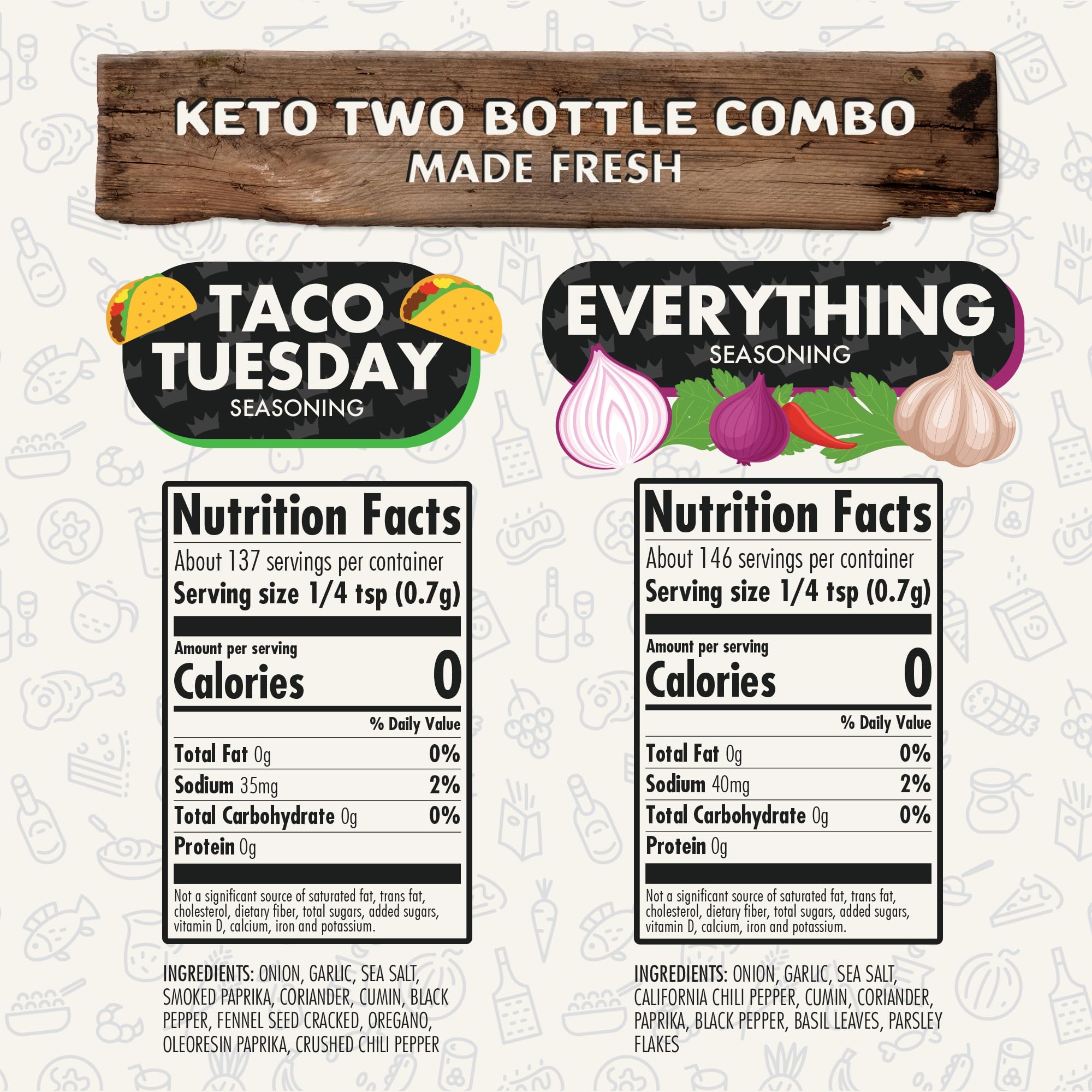 Keto Combo Herb, Spice and Seasoning Gift Set, Pack of 2 - Everything, Taco Tuesday - Premium All Natural & Healthy Spice Blend - Chicken, Beef