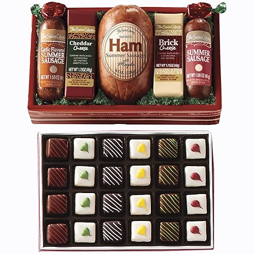 The Swiss Colony High 5 Food Bundle - Assorted Summer Sausages and Cheeses with Christmas Petits Fours - Assorted Chocolate and Mini Layer Cakes