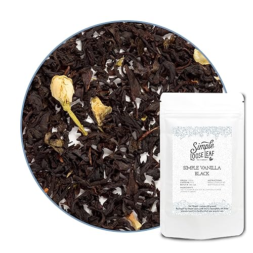 Simple Loose Leaf Vanilla Black Tea - Premium Loose Leaf Tea Sampler, All-Natural High Caffeine Black Tea | Sweet & Bold, Hand Packaged in USA, 4 oz