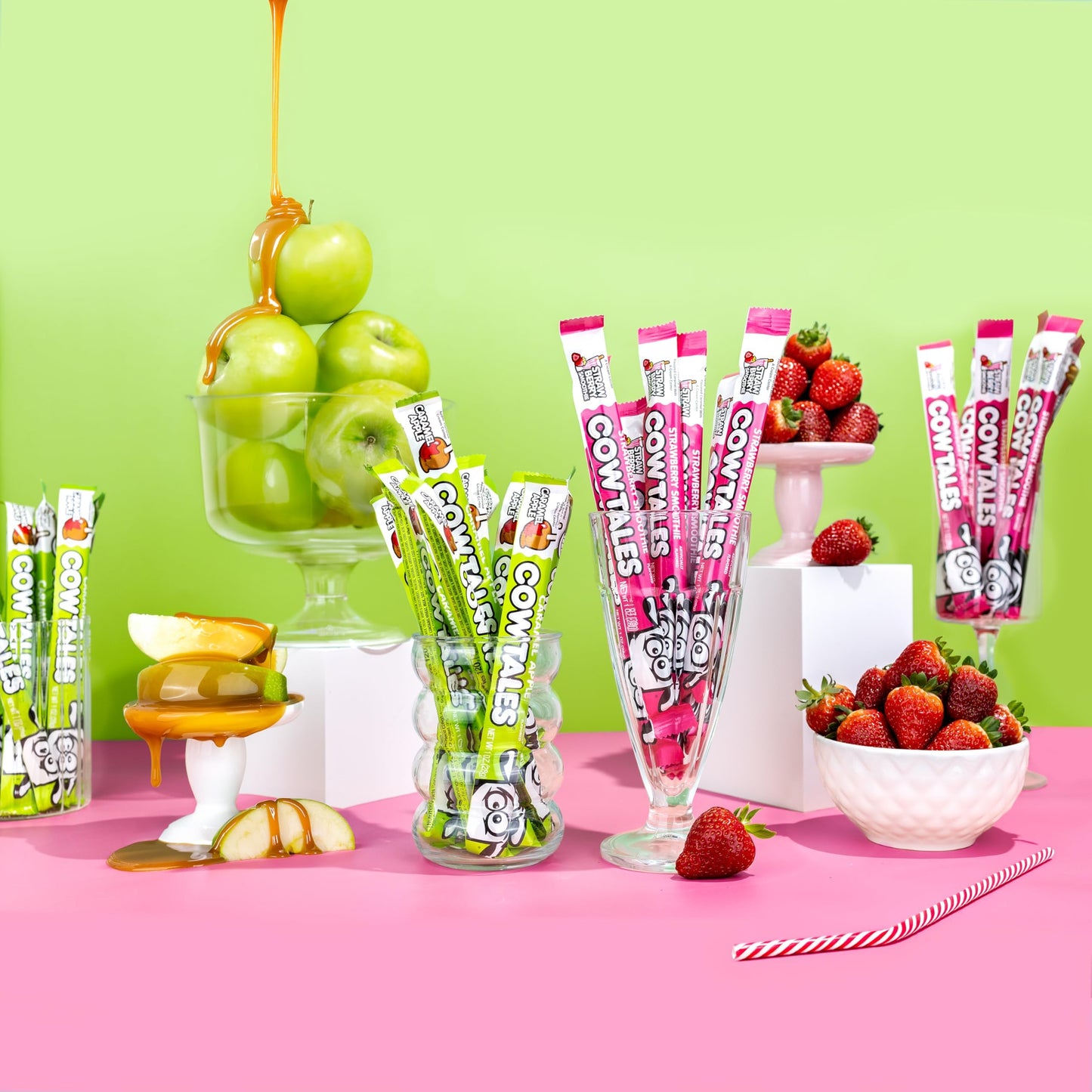 Goetze's Candy Sweet Shoppe Cow Tales Mix - Strawberry Smoothie & Caramel Apple - 36ct. Canister - Fresh from the Factory