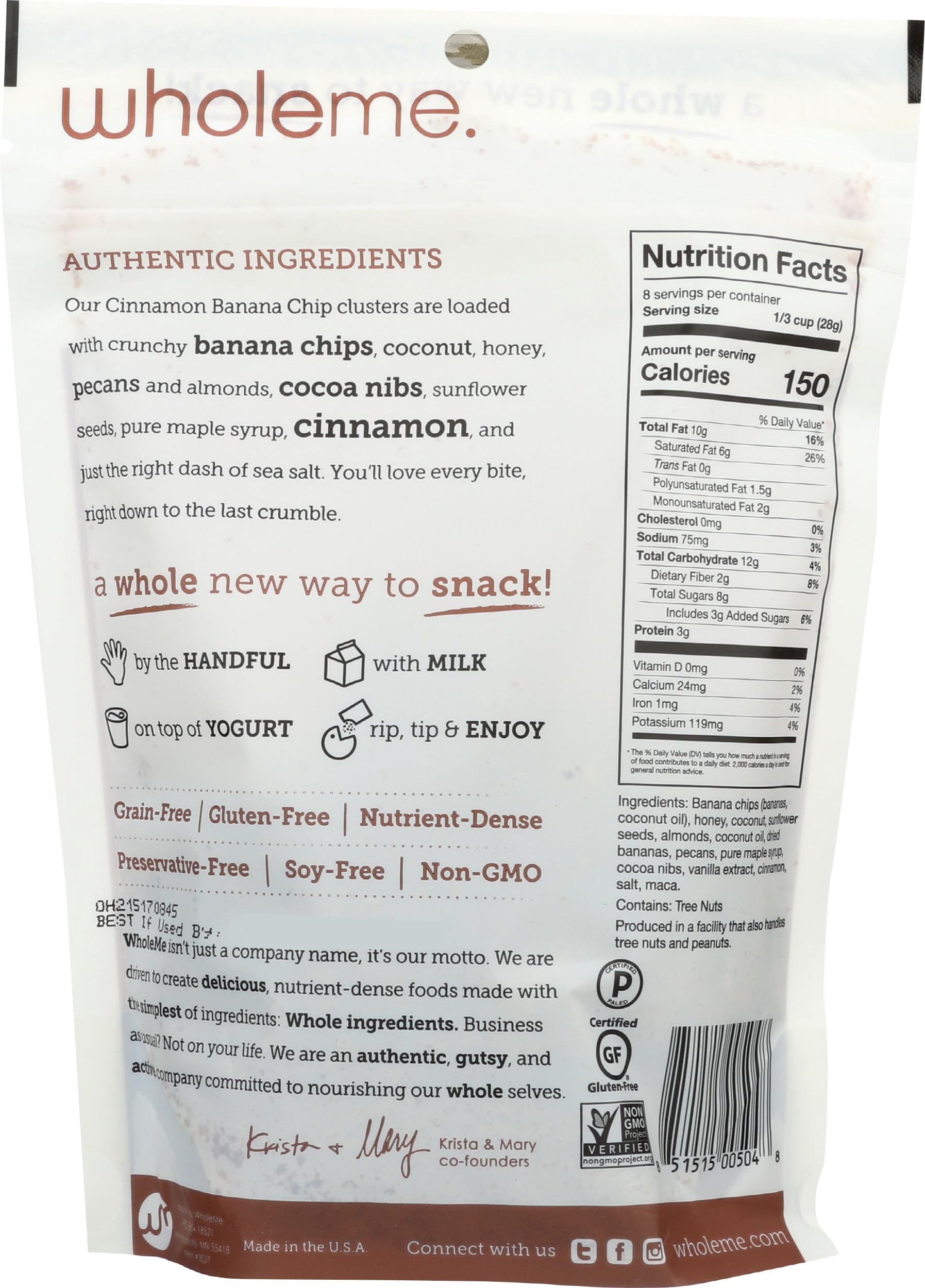 WholeMe, Cinnamon Banana Chip Grain-Free Clusters, 8 oz