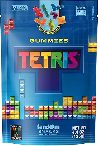 Fandom Snacks TETRIS™ Gummies, 4.4 oz - Officially Licensed TETRIS Candy, 7 Natural Flavors, Made with 20% Fruit Juice Concentrate, Tetrimino Shapes