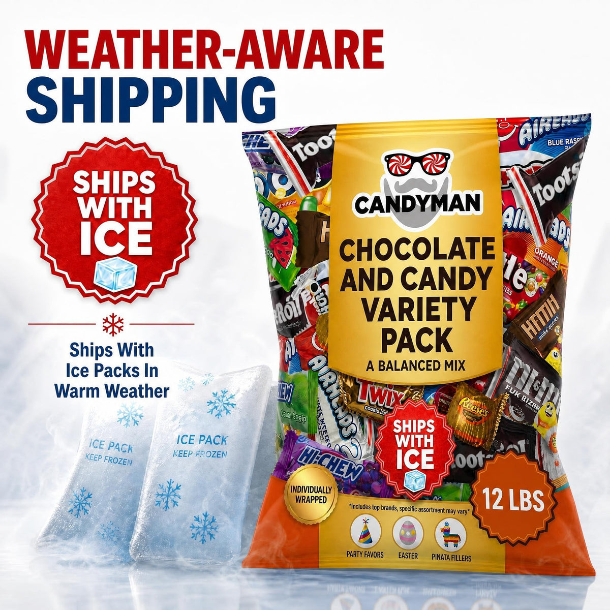 Candyman 12 lb Chocolate Candy Variety Pack, Individually Wrapped