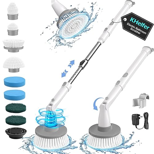 kHelfer Electric Spin Scrubber Kh8, Upgrade Cordless Shower Scrubber 8 Replacement Head, 1.5H Bathroom Scrubber Dual Speed, Shower Cleaning Brush