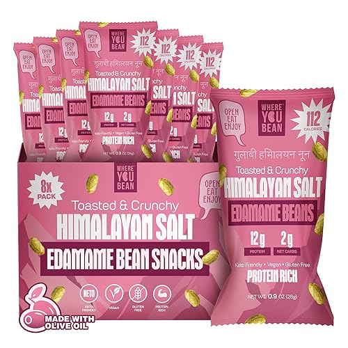 Where You Bean Edamame Beans Snack (Himalayan Salt) - Crunchy and Dry Roasted Edamame Beans - High Protein Snacks, Keto and Vegan Healthy Snacks