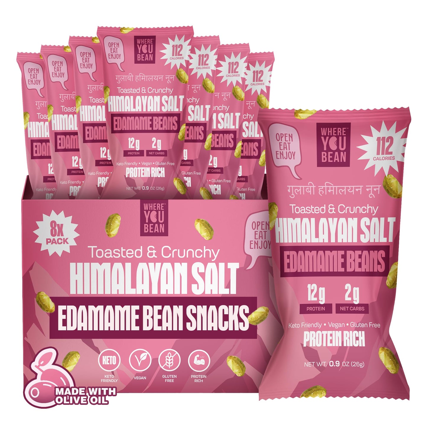 Where You Bean Edamame Beans Snack (Himalayan Salt) - Crunchy and Dry Roasted Edamame Beans - High Protein Snacks, Keto and Vegan Healthy Snacks