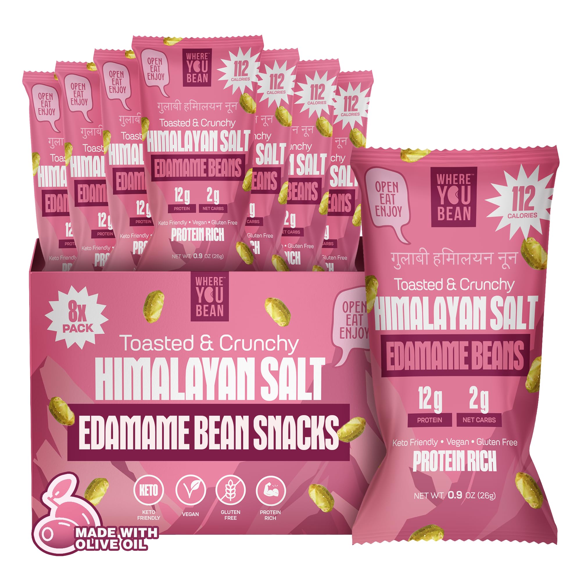 Where You Bean Edamame Beans Snack (Himalayan Salt) - Crunchy and Dry Roasted Edamame Beans - High Protein Snacks, Keto and Vegan Healthy Snacks