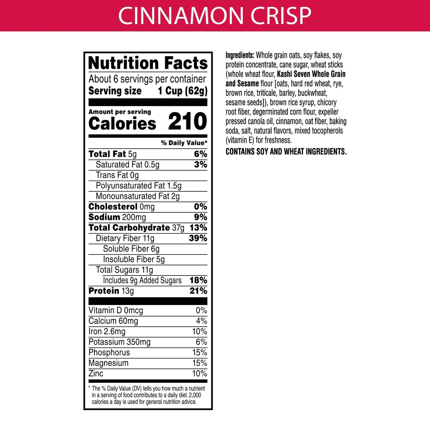 Kashi GO Cold Breakfast Cereal, Vegan Protein, Fiber Cereal, Cinnamon Crisp, 14oz Box (1 Box)