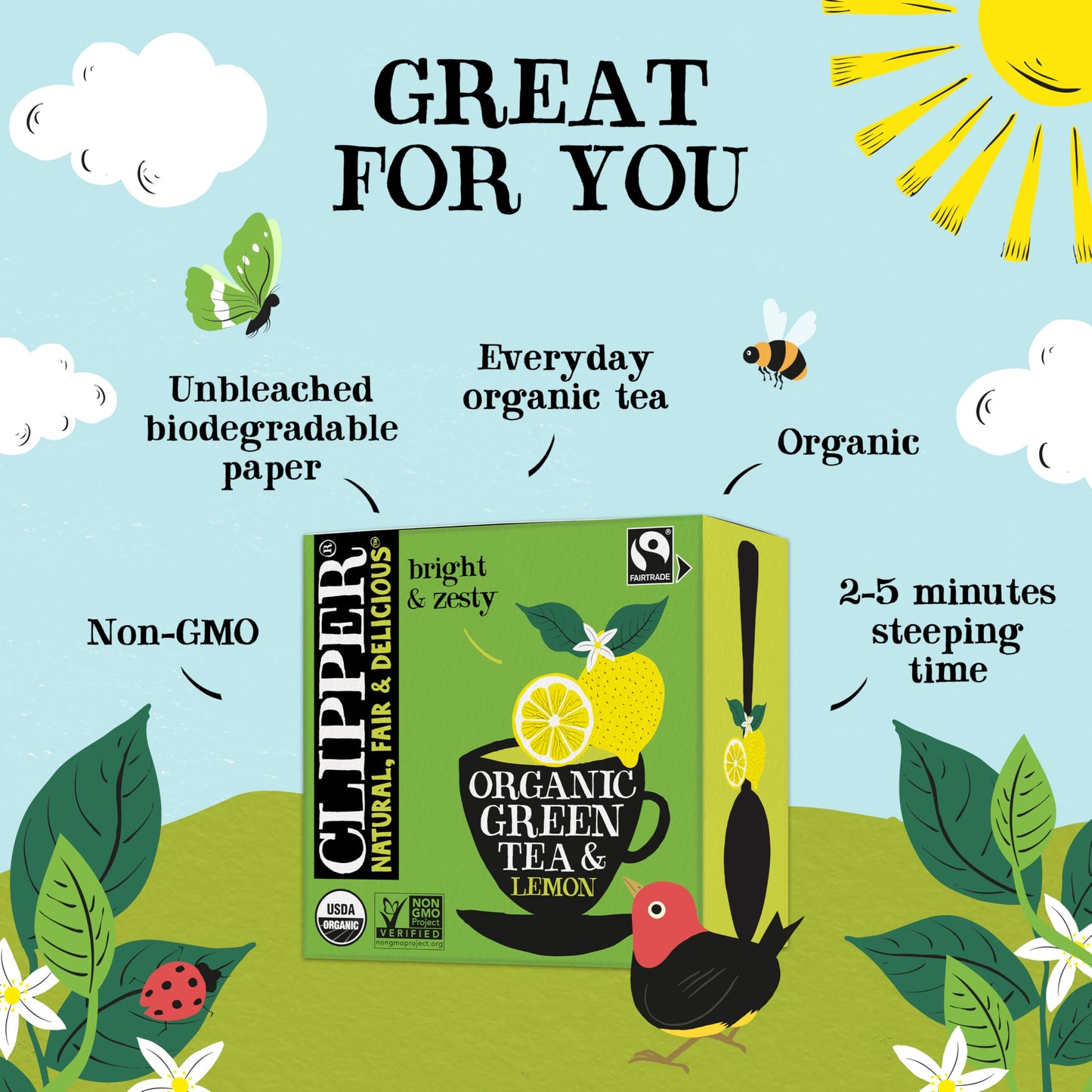 Clipper Tea Green Tea & Lemon Teabags - USDA Organic, Great Hot or Iced - Bright, Zippy, Natural, Fair & Delicious - 50 Tea Bags