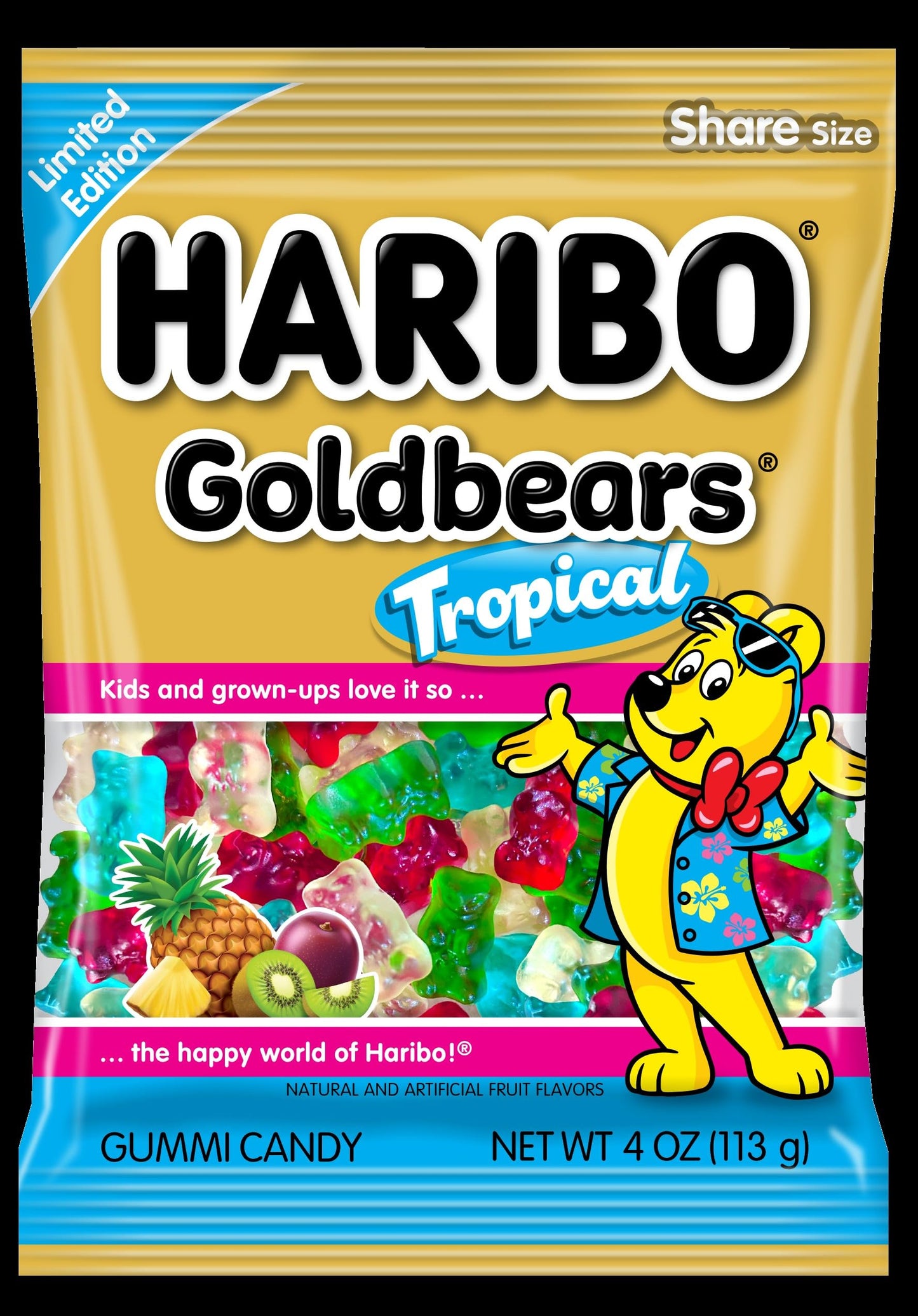 HARIBO Goldbears, Gummi Candy, 4oz Tropicals Assorted Flavors