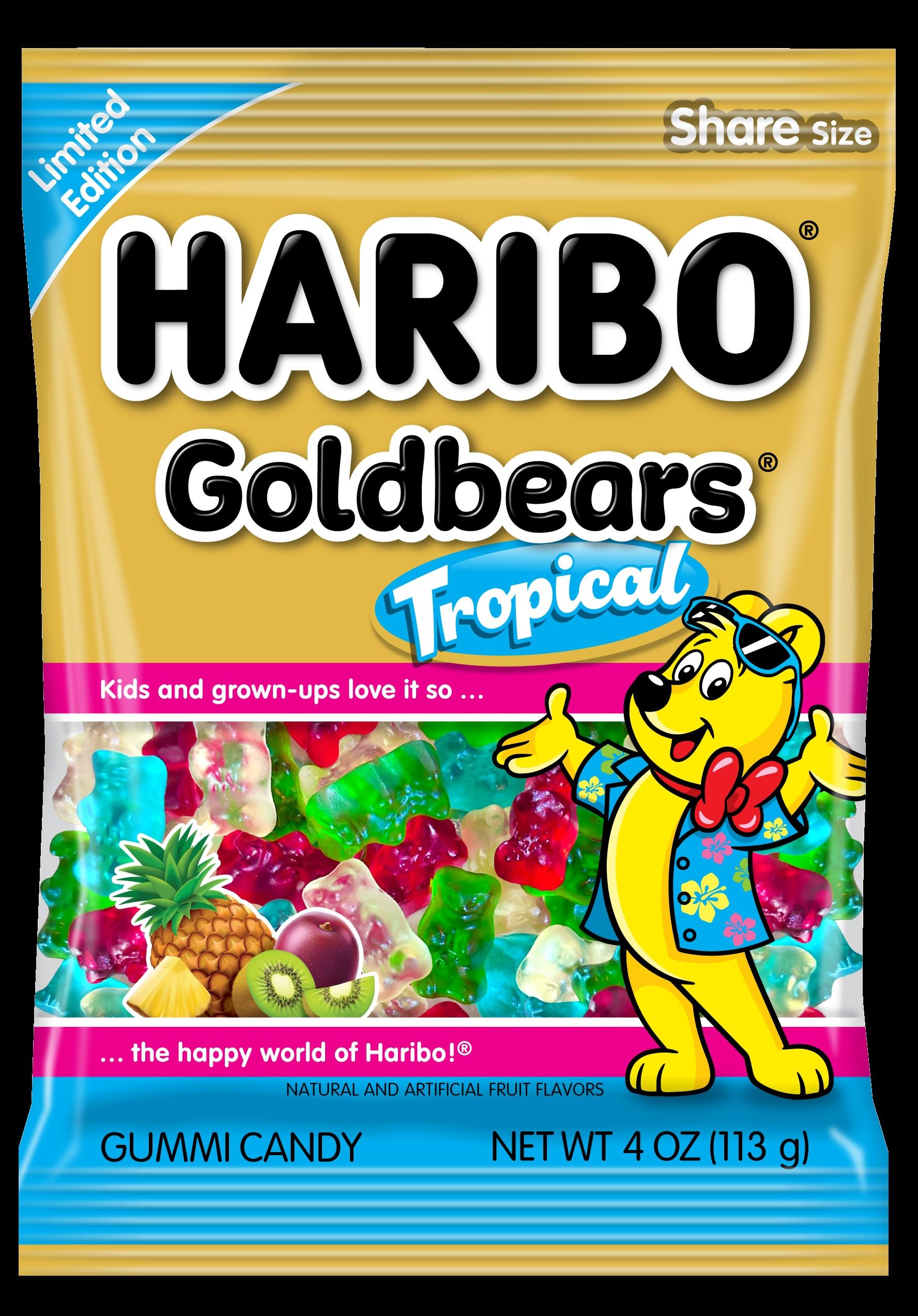 HARIBO Goldbears, Gummi Candy, 4oz Tropicals Assorted Flavors