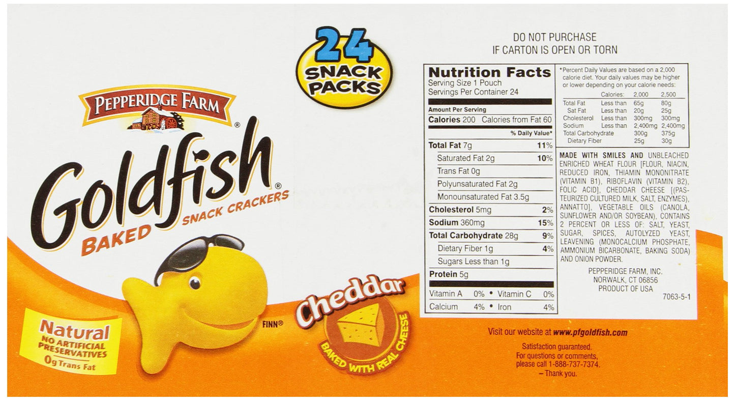 Pepperidge Farm Goldfish, Cheddar, 1.5 Ounce Bags (Pack of 24)