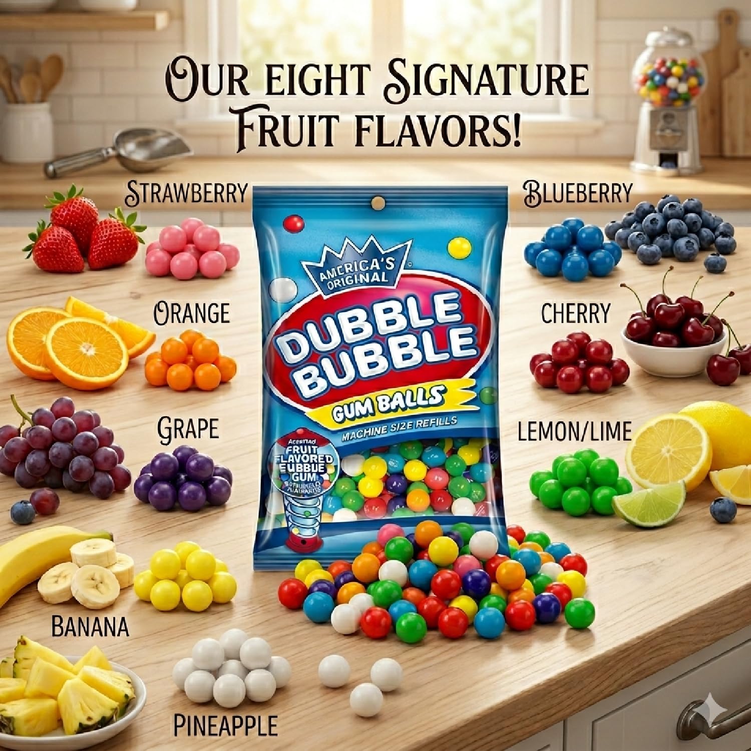 Dubble Bubble Mini Gumball Machine Refills 4.4 oz Bag (2-Pack), 1/2 inch 13mm Assorted Fruit Flavor Bubble Gum, With Galley Grove Sugar-Free Breath