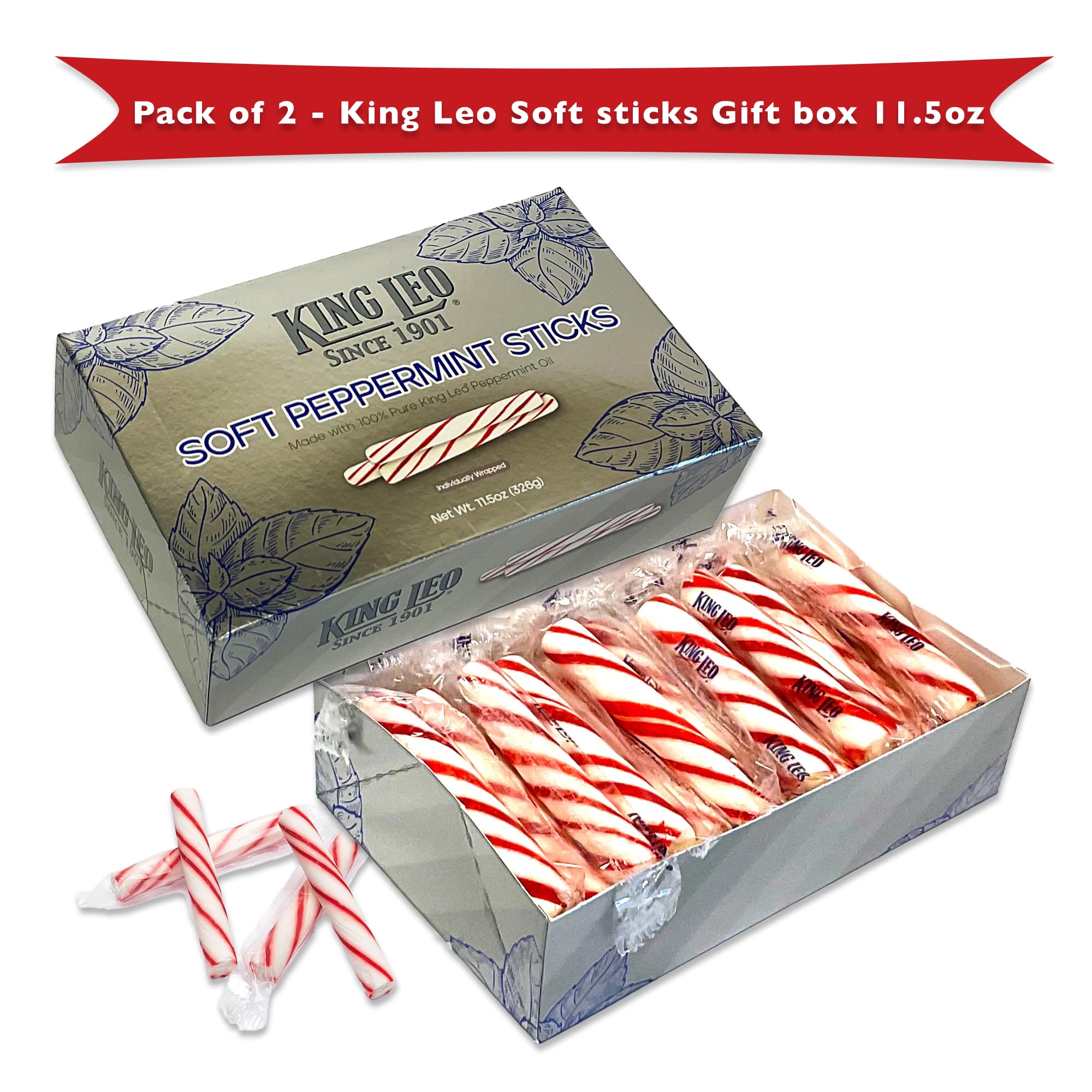 Snackivore King Leo Mints Soft Peppermint Sticks Candy 2 Pack, Soft Peppermint Candy Sticks, Soft Peppermints Individually Wrapped, Soft Mints