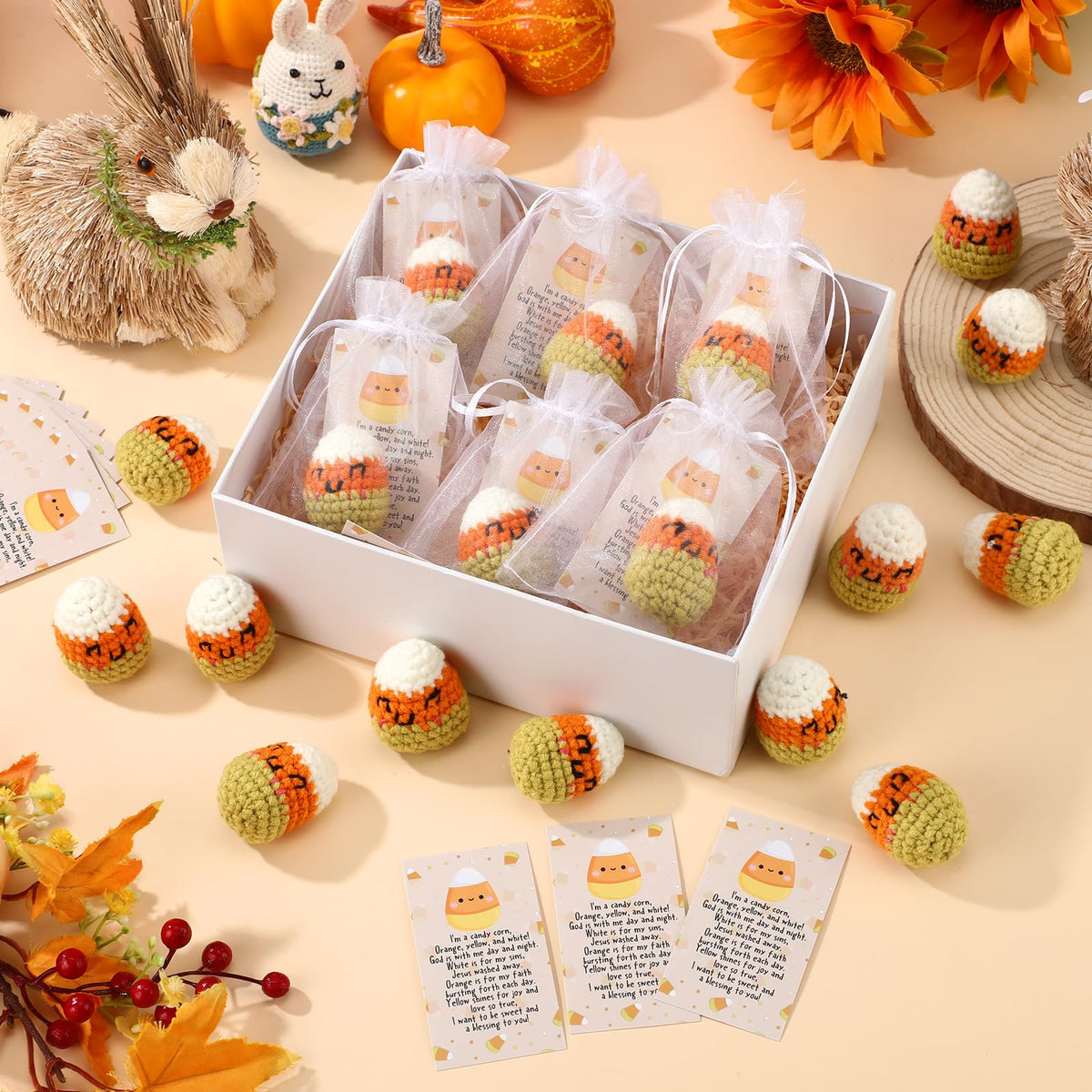 Blueweenly 20 Sets Crochet Candy Corns Bulk, Fall Religious Candy Corn Gift