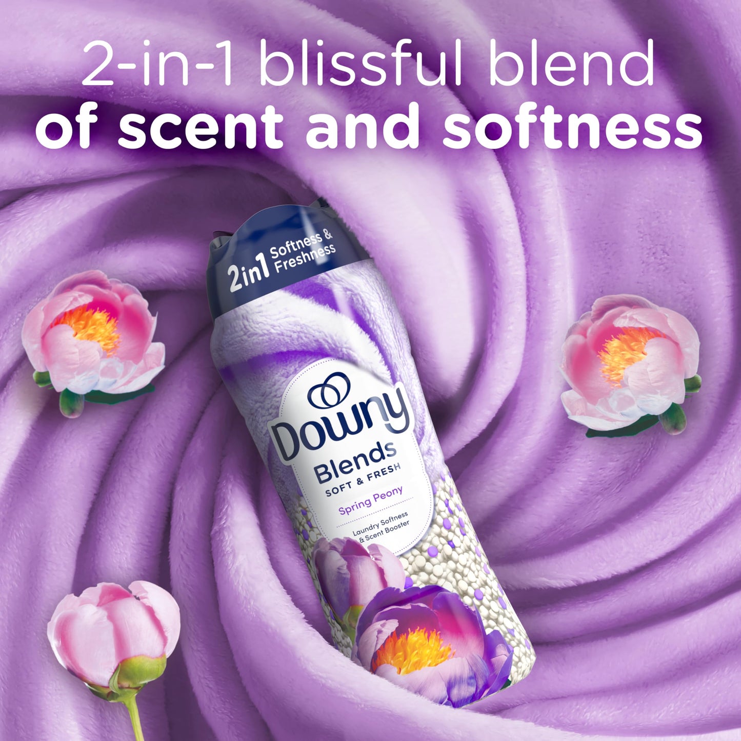 Downy Blends 2-in-1 Soft & Fresh Laundry Scent Booster Beads, Spring Peony Scent, 24.5 OZ, Laundry Softness and Scent Booster