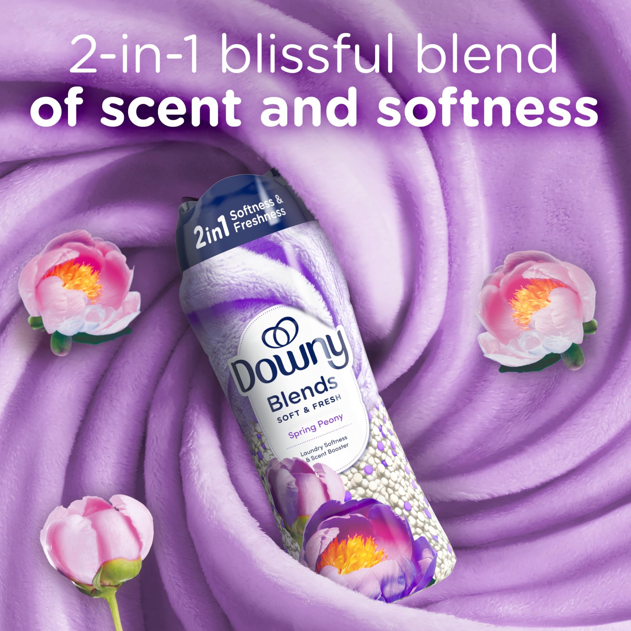 Downy Blends 2-in-1 Soft & Fresh Laundry Scent Booster Beads, Spring Peony Scent, 24.5 OZ, Laundry Softness and Scent Booster