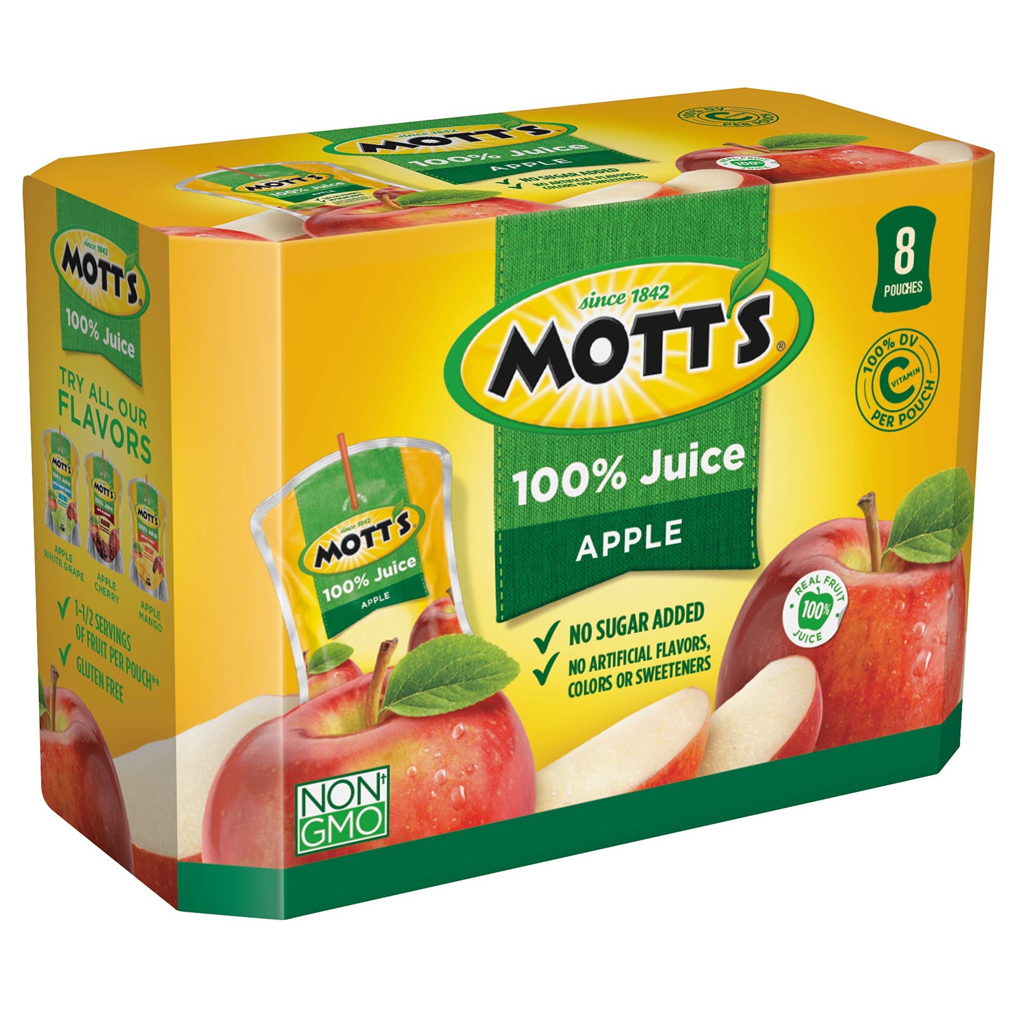 Mott's 100% Apple Juice, 6.75 Fluid Ounce Pouch, 8 Count (Pack of 4)