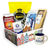 deReuze Netherlands Snack Box Including European Ground Coffee Candy and Wafer Cookies Breath Mints Snack Pack with Gezellig Mug Imported Dutch Gift