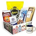deReuze Netherlands Snack Box Including European Ground Coffee Candy and Wafer Cookies Breath Mints Snack Pack with Gezellig Mug Imported Dutch Gift