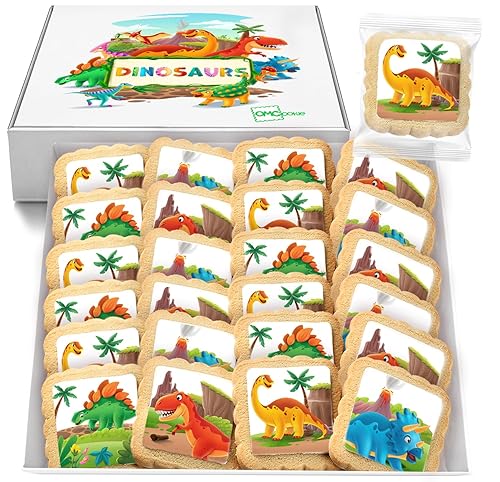 Dinosaur Cookies Individually Wrapped Dino Jurrasic themed Theme Party Favors 24 Pack Bulk for Kids Birthday Party Sugar Cookie T-Rex