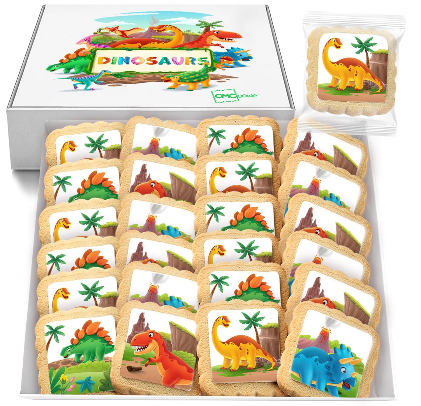 Dinosaur Cookies Individually Wrapped Dino Jurrasic themed Theme Party Favors 24 Pack Bulk for Kids Birthday Party Sugar Cookie T-Rex